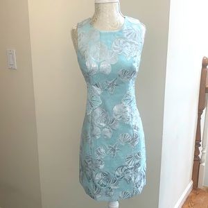 Lily Pulitzer Mila shift metallic shell jacquard in sea salt tint. Zip back.